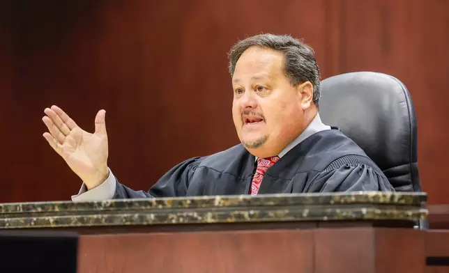 Hillsborough County Circuit Court Judge Christopher Sabella presides during a pretrial detention hearing for Terrion Arnold, a Detroit Lions cornerback, at the Hillsborough County Courthouse on Monday, June 29, 2026, in Tampa, Fla. (Jefferee Woo/Tampa Bay Times via AP)