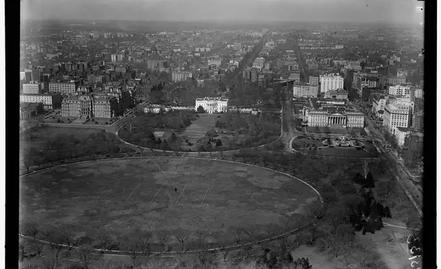 This photo provided by the Library of Congress shows a view of the White House seen from the Washington Monument sometime between 1913 and 1918. (Library of Congress via AP)