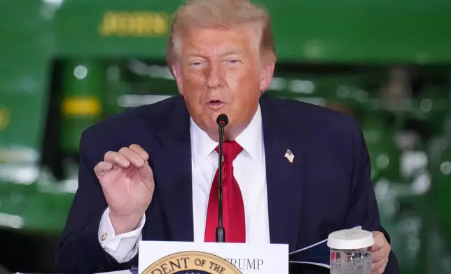 President Donald Trump speaks at Custer Farms in Chippewa Falls, Wis., Friday, June 5, 2026. (AP Photo/Glen Stubbe)