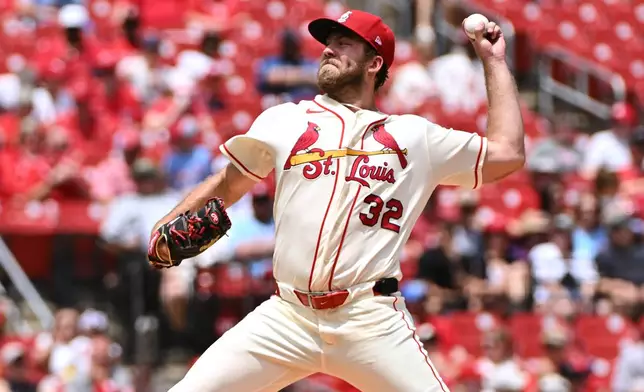 St. Louis Cardinals pitcher Matthew Liberatore delivers against the Cincinnati Reds during the first inning of a baseball game Saturday, June 6, 2026, in St. Louis. (AP Photo/Jeff Le)