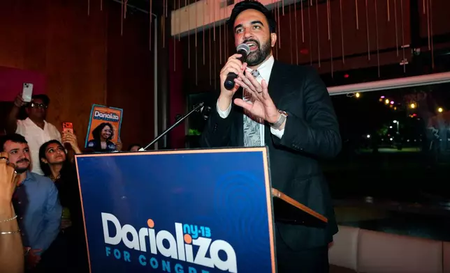 New York City Mayor Zohran Mamdani, speaks to supporters for Democratic congressional candidate Darializa Avila Chevalier during an election night watch party Tuesday, June 23, 2026, in New York. (AP Photo/Seth Wenig)