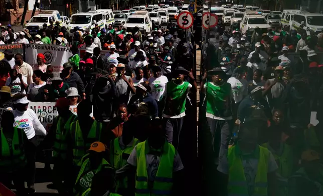 FILE - South Africans protest against illegal migration, in Johannesburg, South Africa, on April 29, 2026. (AP Photo/Themba Hadebe, File)