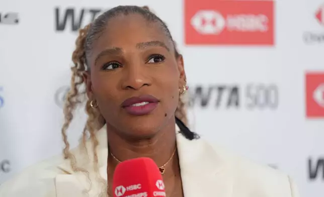 Serena Williams during a press conference at The Queen's Club, London, Sunday June 7, 2026. (Adam Davy/PA via AP)