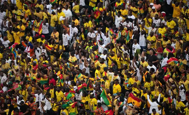 Ghana supporters cheer after their first goal during the World Cup Group L soccer match between Croatia and Ghana in Philadelphia, Saturday, June 27, 2026. (AP Photo/Matt Rourke)