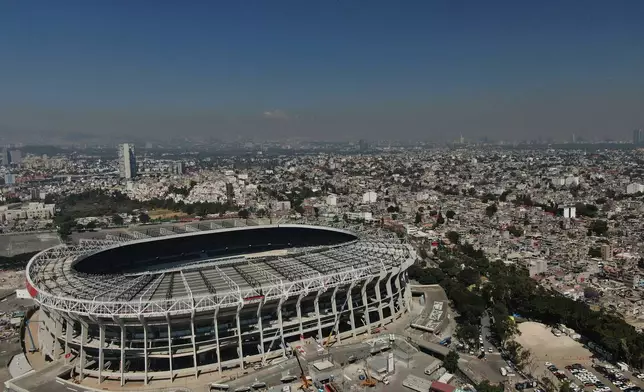 FILE - Estadio Azteca sits in Mexico City before it hosts games for the World Cup, Tuesday, March 3, 2026. (AP Photo/Fernando Llano, File)