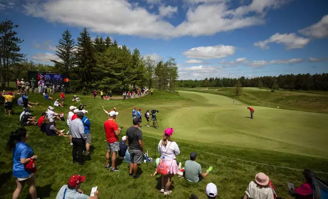 Matthew Anderson, of Mississauga, Ontario, putts on the ninth hole during the second round of the RBC Canadian Open in Caledon, Ontario, on Friday, June 12, 2026. (Nick Iwanyshyn/The Canadian Press via AP)