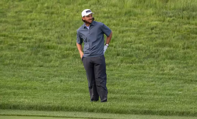 England's Tommy Fleetwood looks down the ninth hole during the second round of the RBC Canadian Open in Caledon, Ont., on Friday, June 12, 2026. (Nick Iwanyshyn/The Canadian Press via AP)