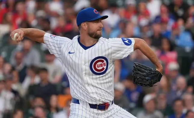 Chicago Cubs pitcher Colin Rea throws the ball against the Athletics during the first inning in a baseball game Wednesday, June 3, 2026, in Chicago. (AP Photo/David Banks)