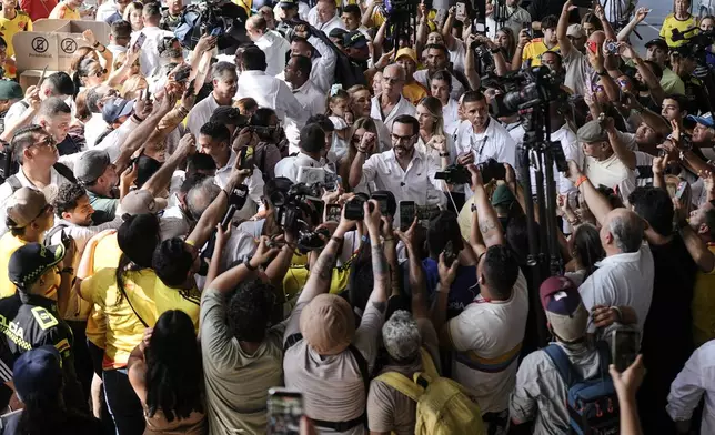 Presidential candidate Abelardo de la Espriella of the Defenders of the Motherland movement speaks after voting in the presidential election in Barranquilla, Colombia, Sunday, May 31, 2026. (AP Photo/Ivan Valencia)