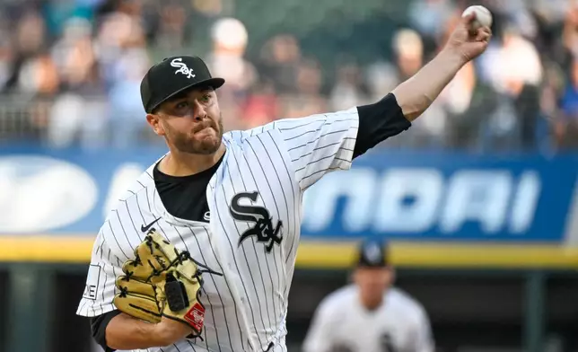 Chicago White Sox pitcher Anthony Kay delivers during the first inning of a baseball game against the Cleveland Guardians, Monday, June 22, 2026, in Chicago. (AP Photo/Matt Marton)