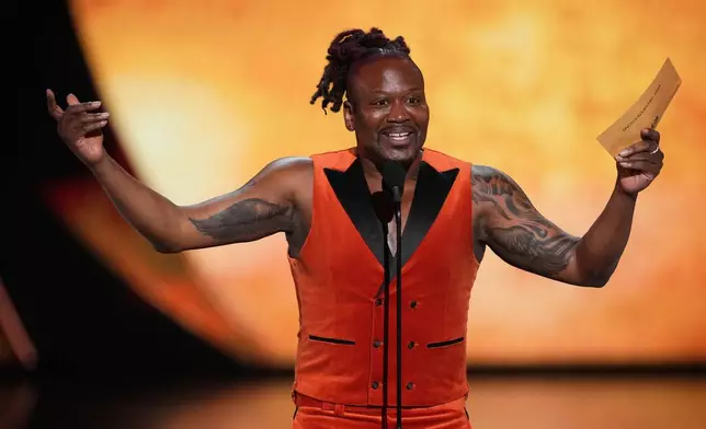 Host Tituss Burgess speaks during the 79th Tony Awards on Sunday, June 7, 2026, at Radio City Music Hall in New York. (Photo by Charles Sykes/Invision/AP)