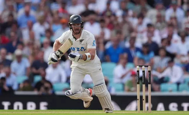 New Zealand's Glenn Phillips batting on day one of the second cricket test between England and New Zealand in London, Wednesday, June 17, 2026. (Ben Whitley/PA via AP)