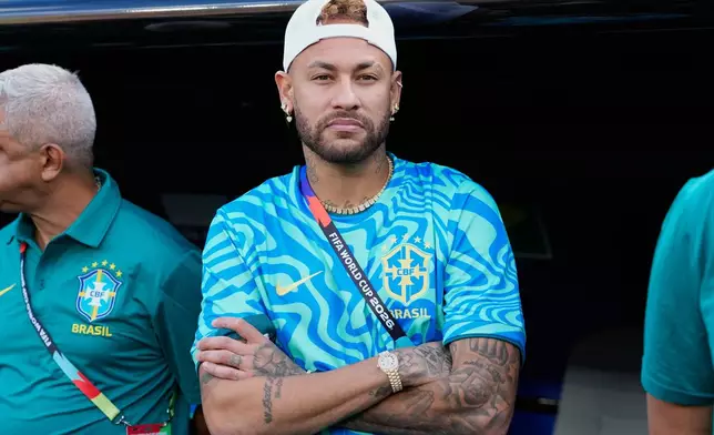 Brazil's Neymar looks on before the World Cup Group C soccer match against Morocco in East Rutherford, N.J., near New York, Saturday, June 13, 2026. (AP Photo/Frank Franklin II)