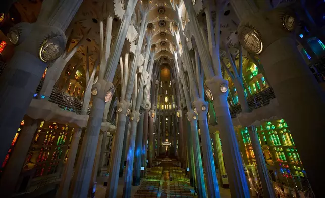 A view of the Basilica of the Sagrada Familia in Barcelona, Spain, Wednesday, May 20, 2026, ahead of Pope Leo XIV's visit to the city in June. (AP Photo/Emilio Morenatti)