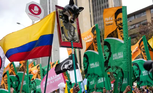 Supporters of Historic Pact coalition presidential candidate Ivan Cepeda attend his campaign rally in Bogota, Colombia, Saturday, June 13, 2026. (AP Photo/Fernando Vergara)