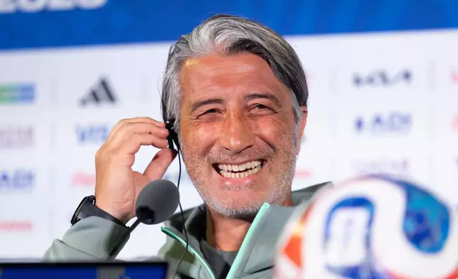 Switzerland's head coach Murat Yakin reacts during a press conference one day ahead of the World Cup Group B soccer match between Switzerland and Bosnia Herzegovina in Inglewood, Calif., near Los Angeles, Wednesday, June 17, 2026. (Peter Klaunzer/Keystone via AP)