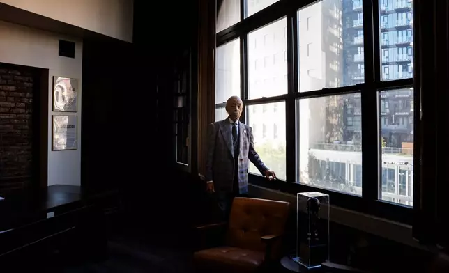 The Rev. Al Sharpton poses for a portrait in his office at the new location of the National Action Network (NAN) House of Justice on Tuesday, June 16, 2026 in New York. (AP Photo/Anna Connors)