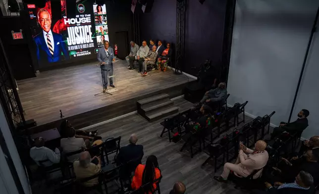 National Action Network (NAN) Board Chairman Rev. Dr. W. Franklyn Richardson welcomes people to the new location of the NAN House of Justice on Tuesday, June 16, 2026 in New York. (AP Photo/Anna Connors)