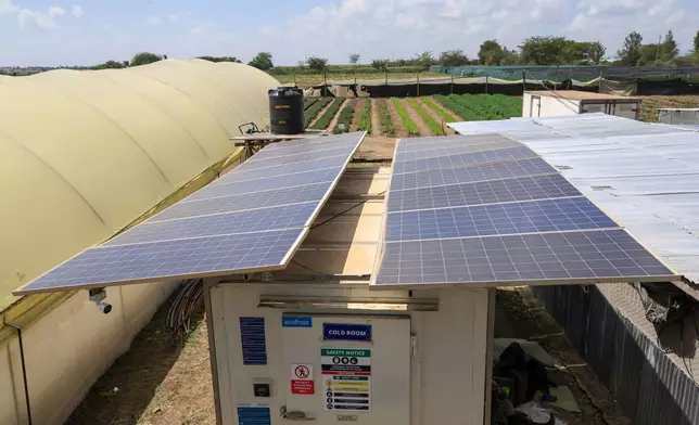 View of Solar powered cold storage units at Citadel Agri Merchants in Kitengela, Kajiado County, Kenya, on May 22, 2026. (AP Photo/Andrew Kasuku)