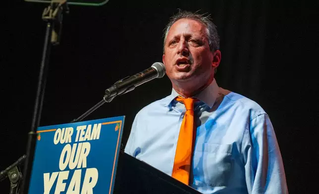 Democratic congressional candidate Brad Lander speaks during a Get Out The Vote rally ahead of New York's primary election, Thursday, June 18, 2026, in the Brooklyn borough of New York. (AP Photo/Ryan Murphy)