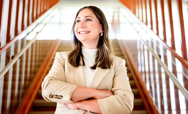 Anthropic co-founder and president Daniela Amodei stands for a portrait at her company's San Francisco headquarters on Friday, May 22, 2026. (AP Photo/Noah Berger)
