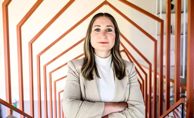Anthropic co-founder and president Daniela Amodei stands for a portrait at her company's San Francisco headquarters on Friday, May 22, 2026. (AP Photo/Noah Berger)
