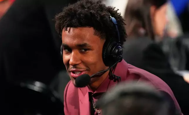 Dailyn Swain is interviewed after being selected by the Chicago Bulls as the 15th pick in the first round of the NBA basketball draft, Tuesday, June 23, 2026, in New York. (AP Photo/Yuki Iwamura)