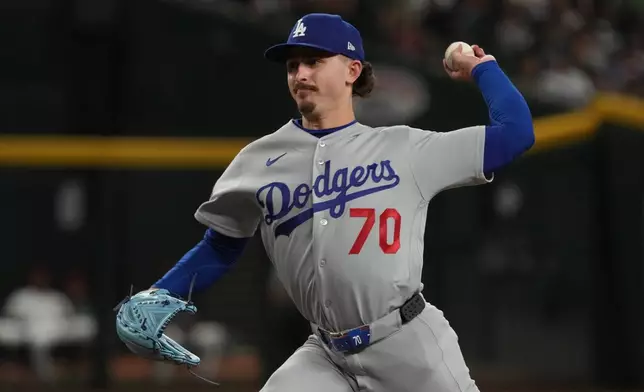 Los Angeles Dodgers pitcher Justin Wrobleski throws against the Arizona Diamondbacks in the first inning of a baseball game, Thursday, June 4, 2026, in Phoenix. (AP Photo/Rick Scuteri)
