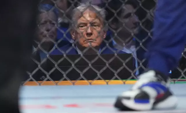 President Donald Trump attends UFC Freedom 250 on the South Lawn of the White House, Sunday, June 14, 2026, in Washington. (AP Photo/Alex Brandon)