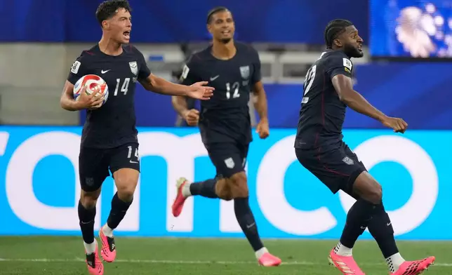 United States' Sebastian Berhalter celebrates scoring their second goal against Turkey during a World Cup Group D soccer match in Inglewood, Calif., near Los Angeles, Thursday, June 25, 2026. (AP Photo/Mark J. Terrill)