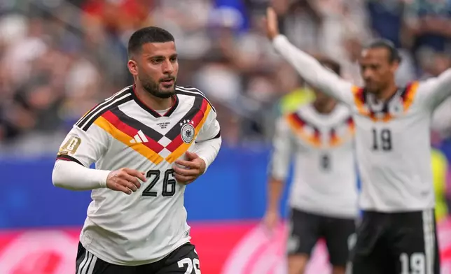 Germany's Deniz Undav reacts after scoring during the World Cup Group E soccer match between Germany and Curacao in Houston, Sunday, June 14, 2026. (AP Photo/Eric Gay)