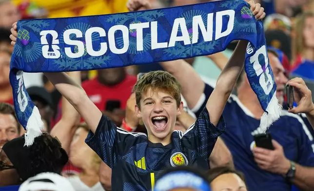 A Scotland fan reacts during the World Cup Group C soccer match between Haiti and Scotland in Foxborough, Mass., near Boston, Saturday, June 13, 2026. (AP Photo/Martin Meissner)