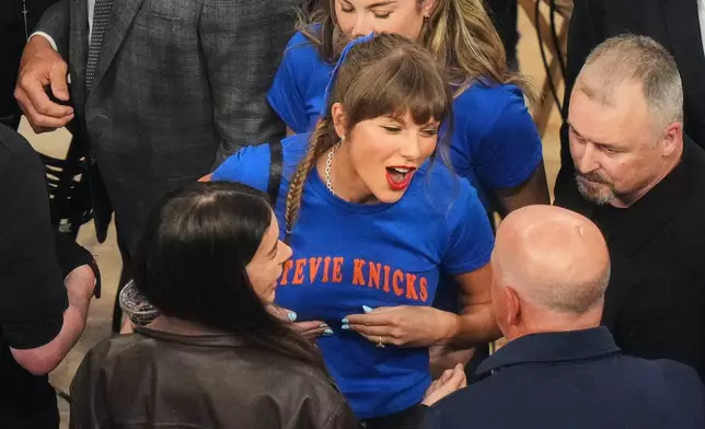 Taylor Swift arrives prior to Game 4 of the NBA Finals basketball series between the San Antonio Spurs and New York Knicks, Wednesday, June 10, 2026, in New York. (AP Photo/Frank Franklin II)