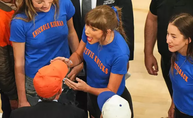 Taylor Swift arrives prior to Game 4 of the NBA Finals basketball series between the San Antonio Spurs and New York Knicks, Wednesday, June 10, 2026, in New York. (AP Photo/Frank Franklin II)