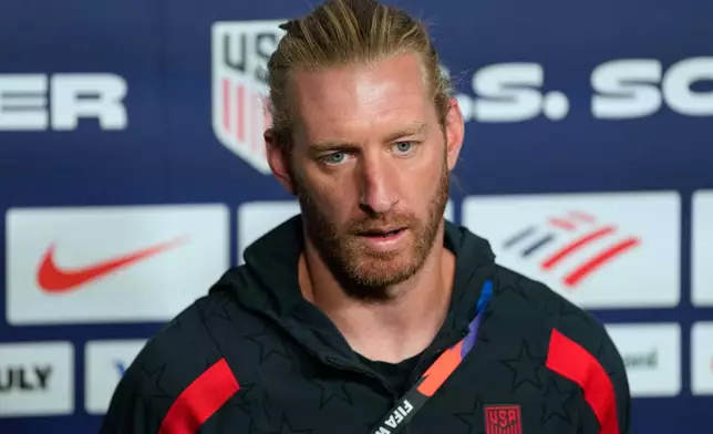 United States' Tim Ream speaks with the media before a training session ahead of a FIFA World Cup match against Bosnia in Irvine, Calif., Monday, June 29, 2026. (AP Photo/Andre Penner)