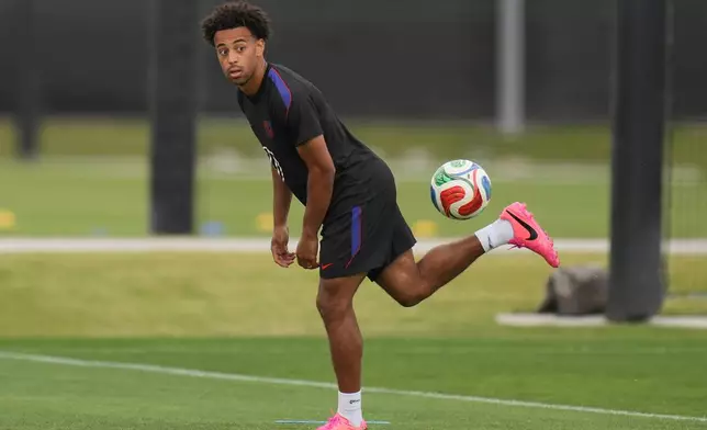 United States' Tyler Adams attends a training session ahead of a FIFA World Cup match against Bosnia in Irvine, Calif., Monday, June 29, 2026. (AP Photo/Andre Penner)