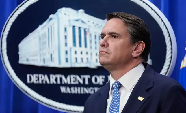 Acting Attorney General Todd Blanche listens during a news conference on unaccompanied children at the Justice Department Thursday, June 11, 2026, in Washington. (AP Photo/Manuel Balce Ceneta)