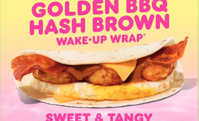 Dunkin' Golden BBQ Hash Brown Wake-Up Wrap® features bacon, egg and American cheese with three hash browns and sweet &amp; tangy Golden BBQ sauce.