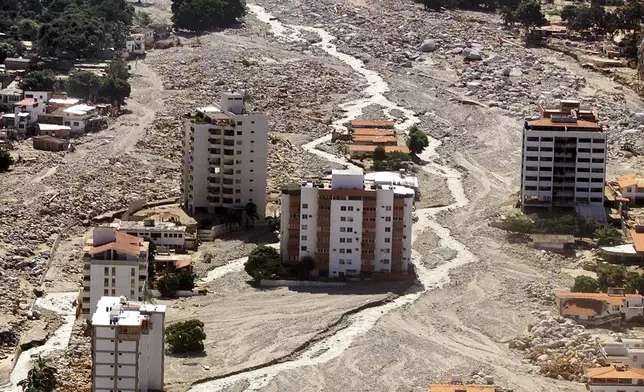 FILE - The flood ravaged neighborhood of Los Corales, in Vargas state just north of the capital Caracas, Dec. 19, 1999. (AP Photo/Ricardo Mazalan, File)