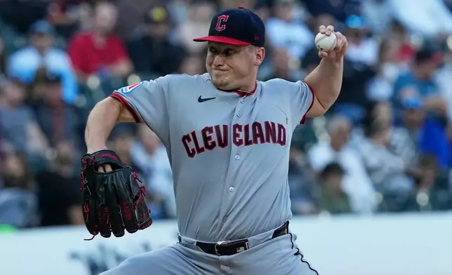 Cleveland Guardians starting pitcher Parker Messick throws against the Chicago White Sox during the first inning of a baseball game in Chicago, Tuesday, June 23, 2026. (AP Photo/Nam Y. Huh)