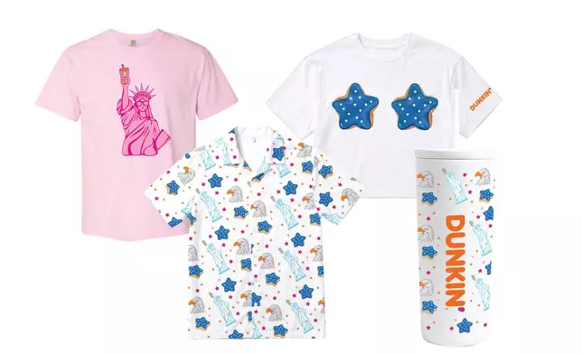 Beginning July 1 at 10 a.m. ET, shop Dunkin' Americana-themed apparel, accessories and beach-ready essentials on DunkinRunsonMerch.com.