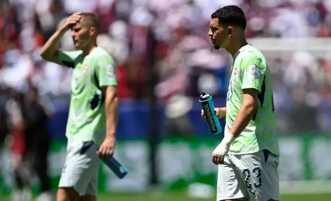 Switzerland's Zeki Amdouni reacts after the end of the World Cup Group B soccer match between Qatar and Switzerland in Santa Clara, Calif., near San Francisco, Saturday, June 13, 2026. (AP Photo/Eakin Howard)