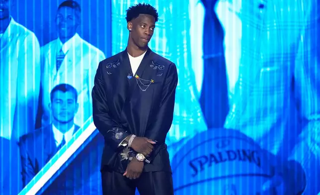 Draft prospect AJ Dybantsa is introduced at the NBA basketball draft, Tuesday, June 23, 2026, in New York. (AP Photo/Yuki Iwamura)