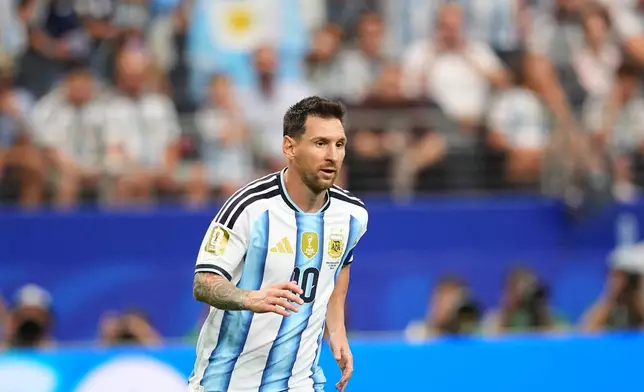 Argentina's Lionel Messi during the World Cup Group J soccer match between Argentina and Austria in Arlington, Texas, near Dallas, Monday, June 22, 2026. (AP Photo/Julio Cortez)