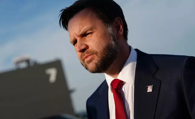 U.S. Vice President JD Vance before boarding Air Force Two at Emmen Military Air Base, Emmen, Switzerland, Monday, June 22, 2026, after the U.S. and Iran held high-level talks at the Lake Lucerne Summit. (Nathan Howard/Pool Photo via AP)