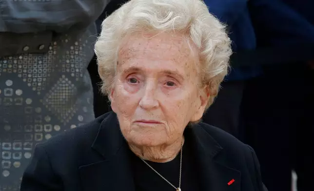 FILE - Bernadette Chirac, wife of former French President Jacques Chirac attends a ceremony to pay tribute to Simone Veil in the courtyard of the Invalides in Paris, France, Wednesday, July 5, 2017. (AP Photo/Michel Euler, File)