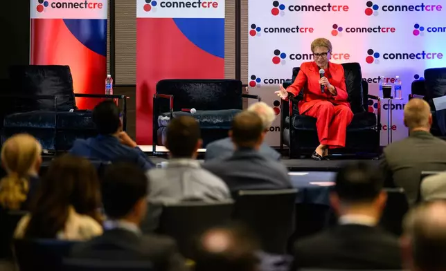 Mayor Karen Bass speaks at the Connect Los Angeles Conference on Thursday, May 28, 2026, in Los Angeles. (AP Photo/William Liang)