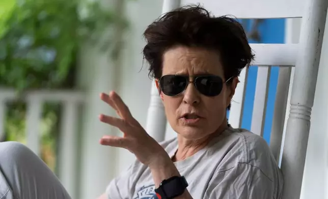 Podcaster Kara Swisher speaks during an interview with The Associated Press, Thursday, June 11, 2026, in Washington. (AP Photo/Manuel Balce Ceneta)
