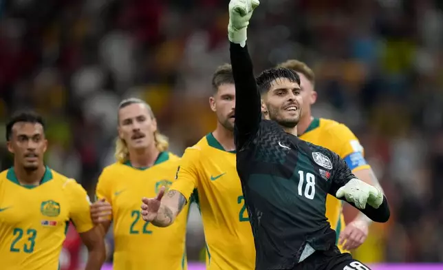 Australia's Patrick Beach celebrates after the World Cup Group D soccer match between Australia and Turkey in Vancouver, Canada, Saturday, June 13, 2026. (Darryl Dyck/The Canadian Press via AP)