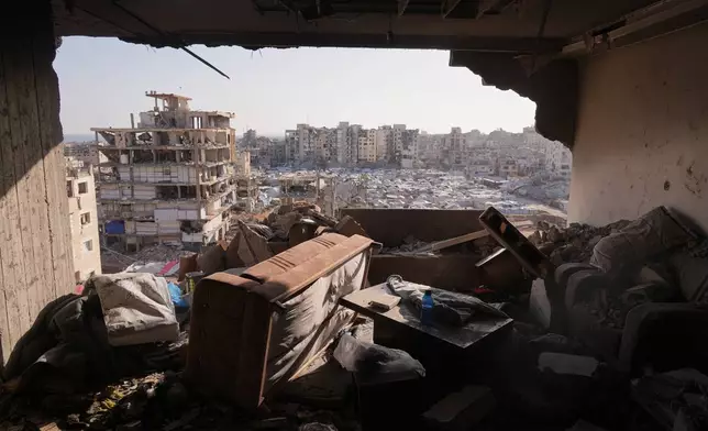 A damaged apartment in a residential building is seen after an overnight Israeli strike in Gaza City, Thursday, June 4, 2026. (AP Photo/Jehad Alshrafi)
